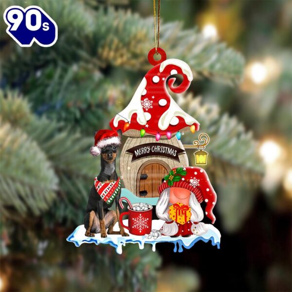 Miniature-Pinscher With Mushroom House Christmas Ornament, Gift For Christmas