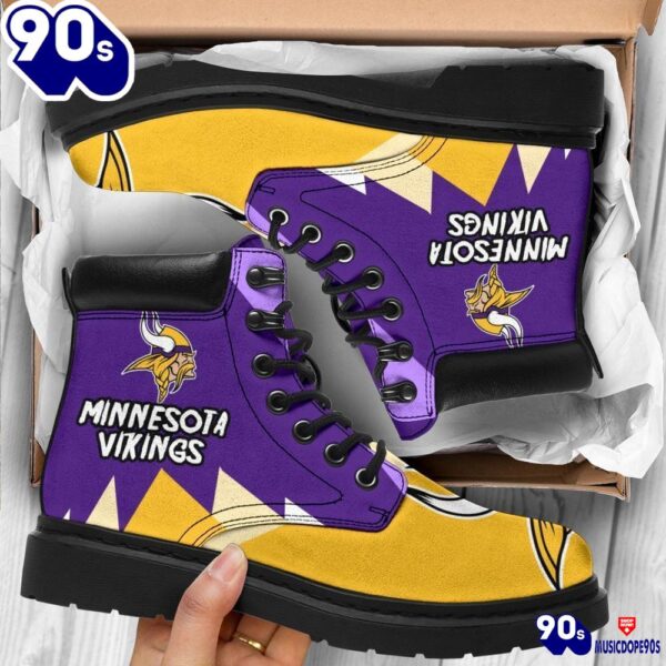 Minnesota Virkings All Season Boots  Casual Shoes  Vegan Leather Custom Boot Shoes