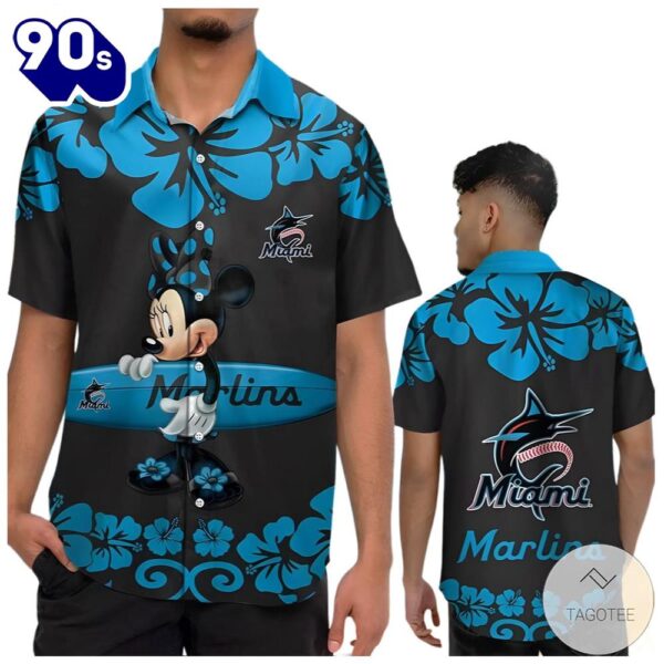 Minnie Mouse Miami Marlins Hawaiian Button Up Shirts