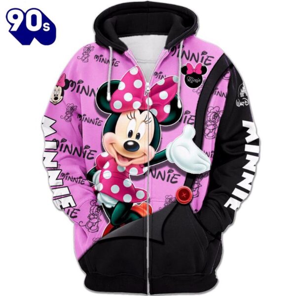 Minnie Mouse Text Print Hoodie And Leggings Set