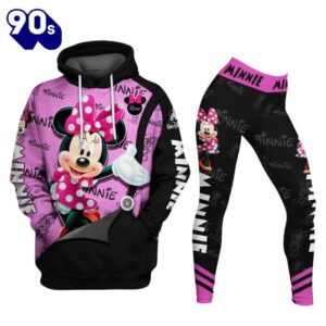 Minnie Mouse Text Print Hoodie And Leggings Set