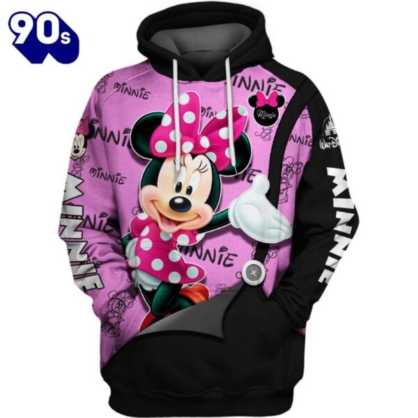 Minnie Mouse Text Print Hoodie And Leggings Set