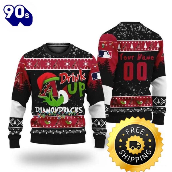 Mlb Grinch Drink Up Arizona Diamondbacks Custom Ugly Christmas Sweater, Arizona Diamondbacks Ugly Sweater, MLB Christmas Sweater