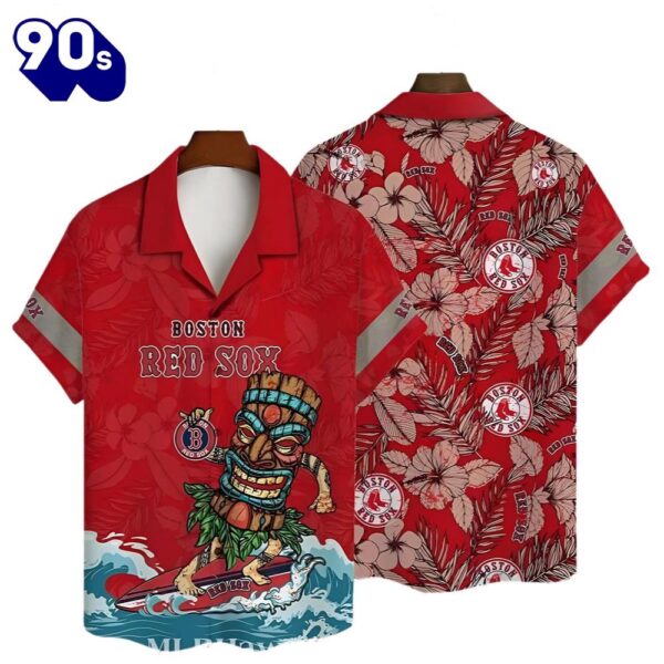 Mlb Hawaiian Boston Red Sox Tiki Surfer’s Paradise Aloha Shirt
