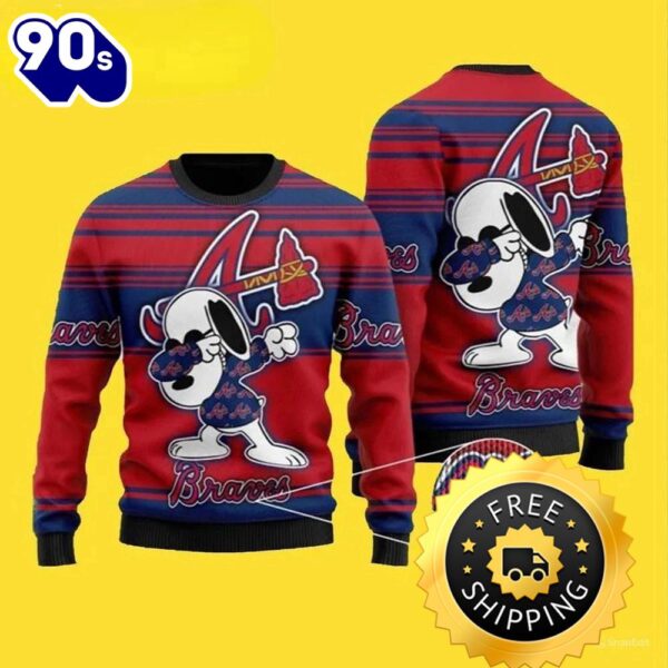 MLB Snoopy Love Atlanta Braves Ugly Christmas Sweater, Atlanta Braves Ugly Sweater, MLB Christmas Sweater