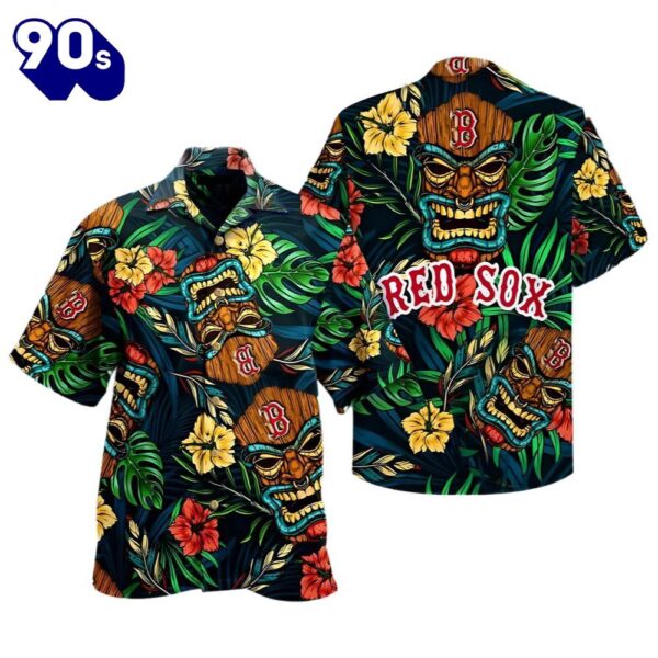 Mlb Tiki Boston Red Sox Hawaiian Button Up Shirts