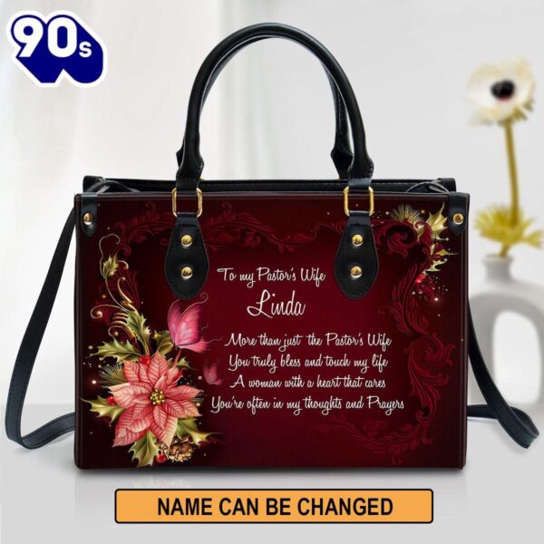 More Than Just The Pastor’s Wife Flower And Butterfly Personalized Leather Handbag With Handle, Christian Bags  Gift For Women Christmas