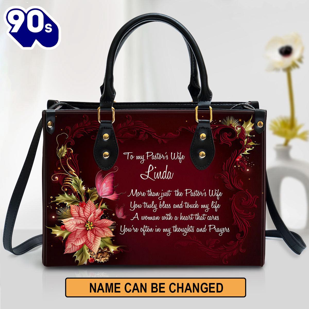 More Than Just The Pastor's Wife Flower And Butterfly Personalized Leather Handbag With Handle, Christian Bags Gift For Women Christmas More Than Just The Pastor's Wife Flower And Butterfly Personalized Leather Handbag With Handle, Christian Bags Gift For Women Christmas