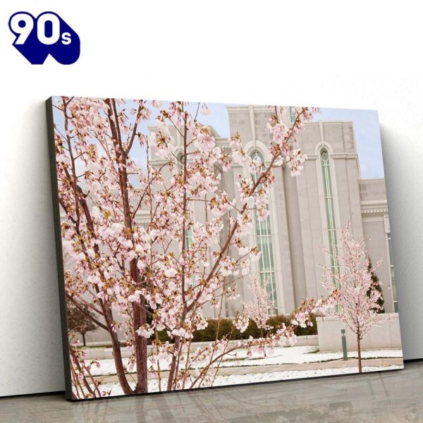 Mt Timpanogos Temple Cherry Blossoms Canvas Wall Art Jesus Christ Picture Canvas  Gift For Christmas