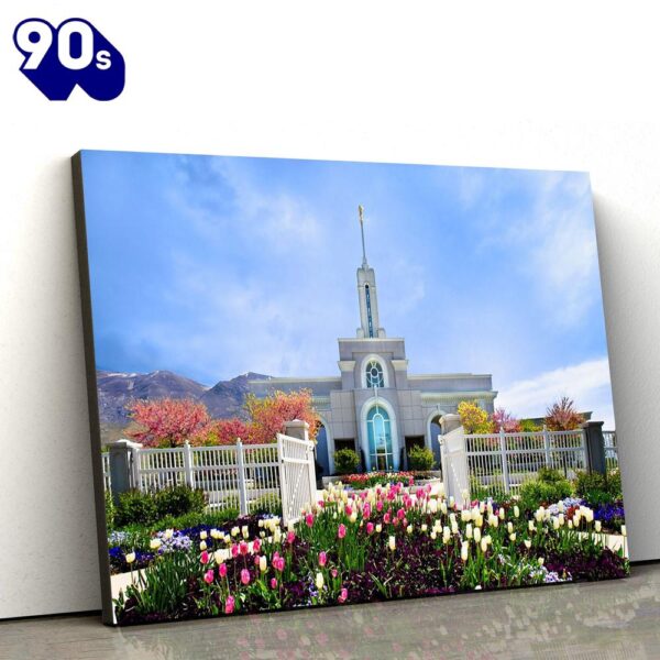 Mt Timpanogos Temple Spring Tulips Canvas Wall Art Jesus Christ Picture Canvas  Gift For Christmas