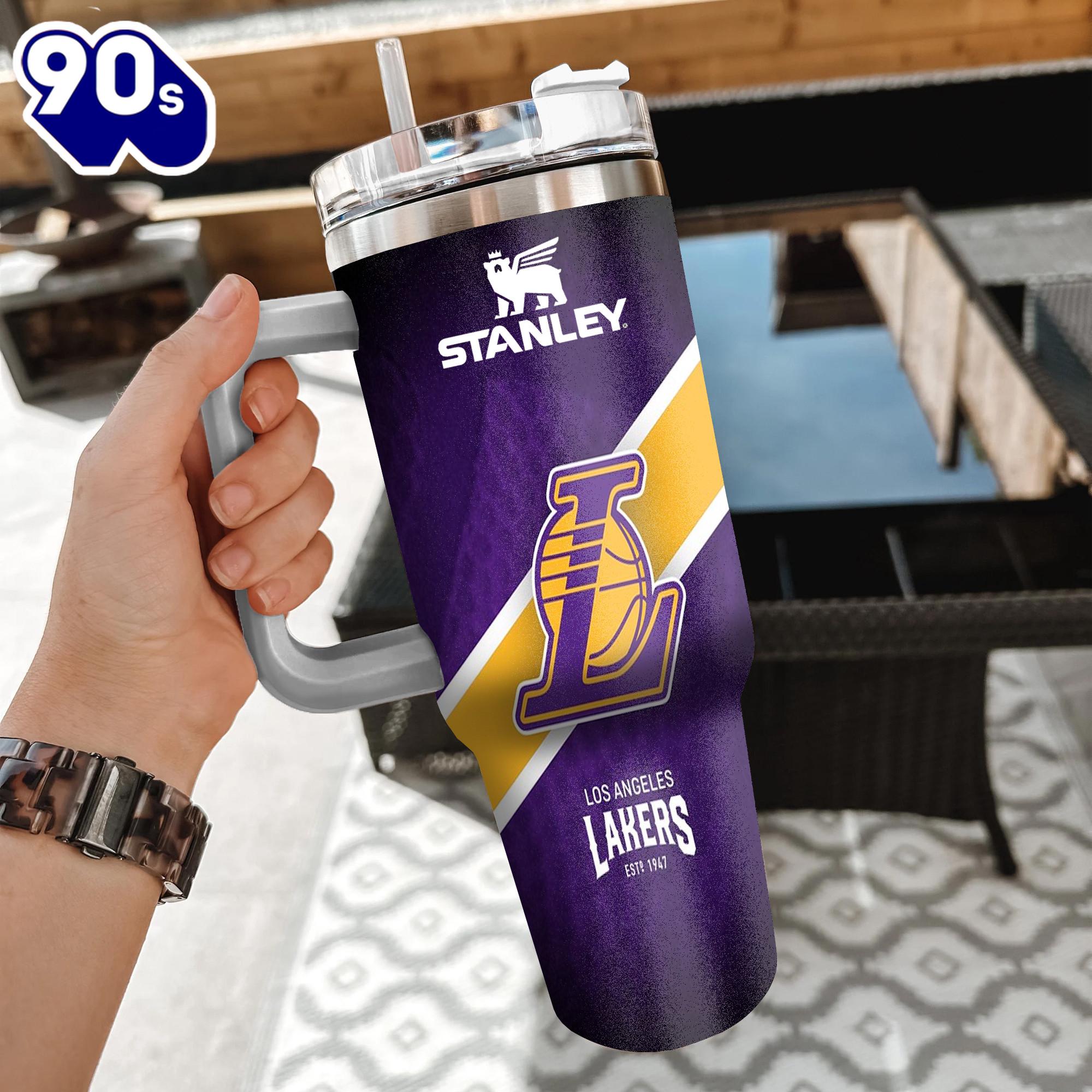 NBA Los Angeles Lakers Custom Stanley Quencher 40oz Stainless Steel Tumbler With Handle NBA Los Angeles Lakers Custom Stanley Quencher 40oz Stainless Steel Tumbler With Handle