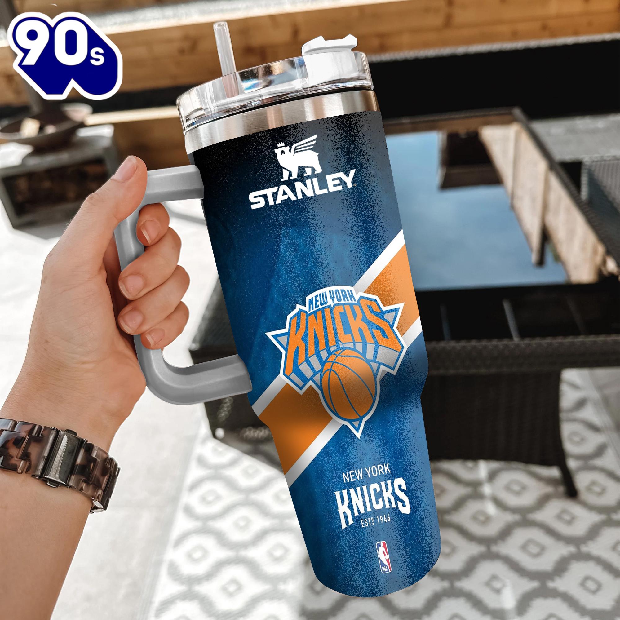 NBA New York Knicks Custom Stanley Quencher 40oz Stainless Steel Tumbler With Handle NBA New York Knicks Custom Stanley Quencher 40oz Stainless Steel Tumbler With Handle