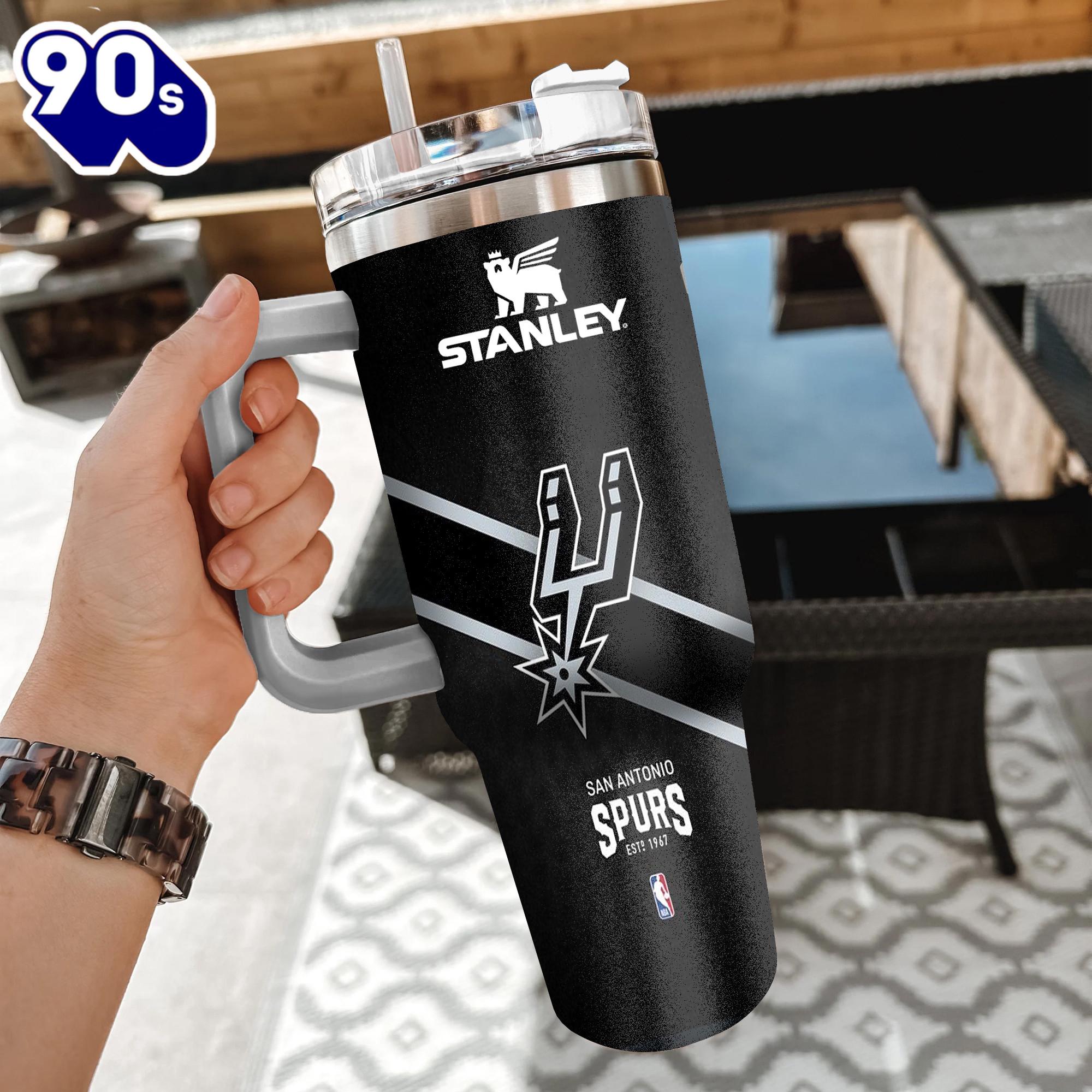 NBA San Antonio Spurs Custom Stanley Quencher 40oz Stainless Steel Tumbler With Handle NBA San Antonio Spurs Custom Stanley Quencher 40oz Stainless Steel Tumbler With Handle