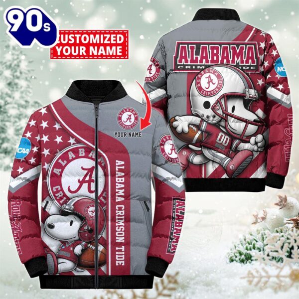 NCAA Alabama Crimson Tide Snoopy Puffer Jacket Custom   For Fans