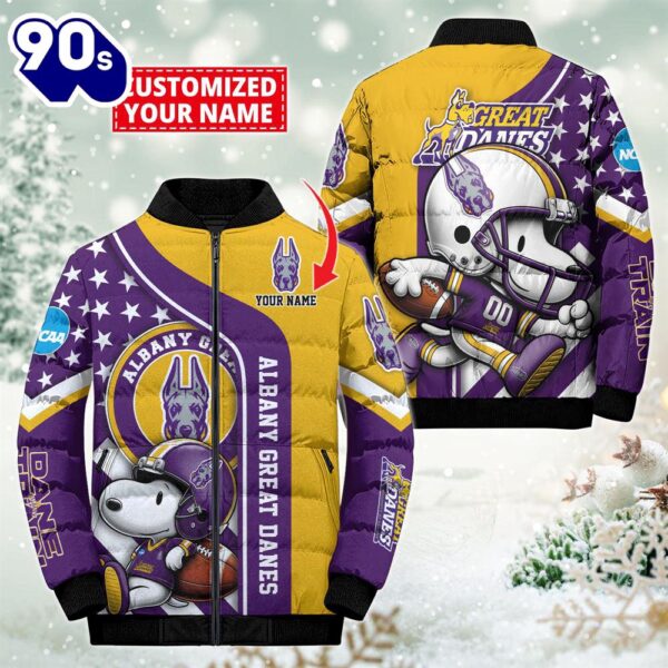 NCAA Albany Great Danes Snoopy Puffer Jacket Custom   For Fans