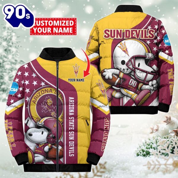 NCAA Arizona State Sun Devils Snoopy Puffer Jacket Custom   For Fans