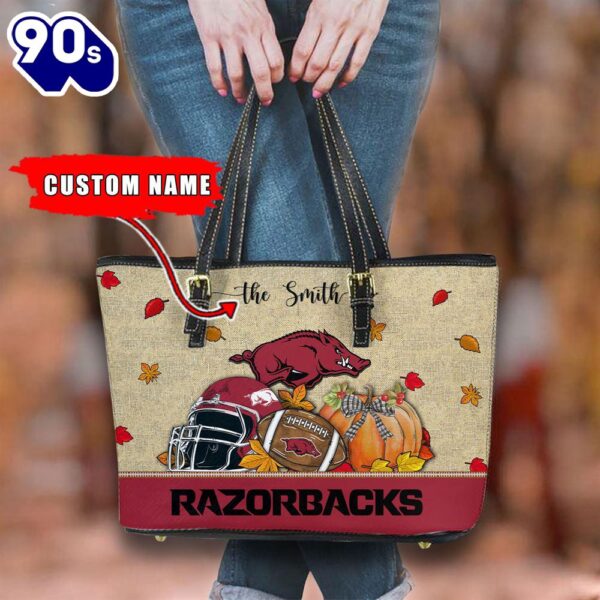 NCAA Arkansas Razorbacks Fall Football Women Leather Tote Bag