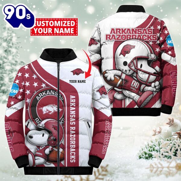 NCAA Arkansas Razorbacks Snoopy Puffer Jacket Custom   For Fans