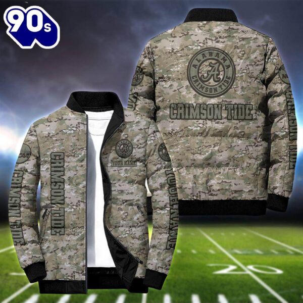 NCAA Camo Vetaran Alabama Crimson Tide Football Team Puffer Jacket Personalized Your Name  For Men