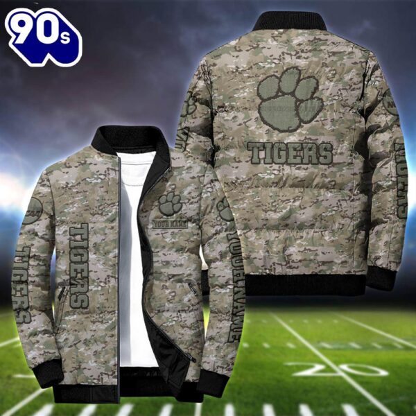 NCAA Camo Vetaran Clemson Tigers Football Team Puffer Jacket Personalized Your Name  For Men