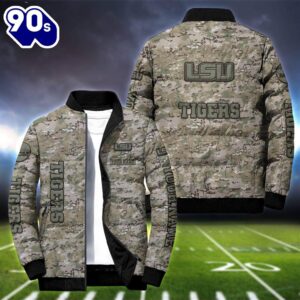 NCAA Camo Vetaran LSU TIGERS Football Team Puffer Jacket Personalized Your Name  For Men