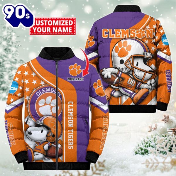 NCAA Clemson Tigers Snoopy Puffer Jacket Custom   For Fans