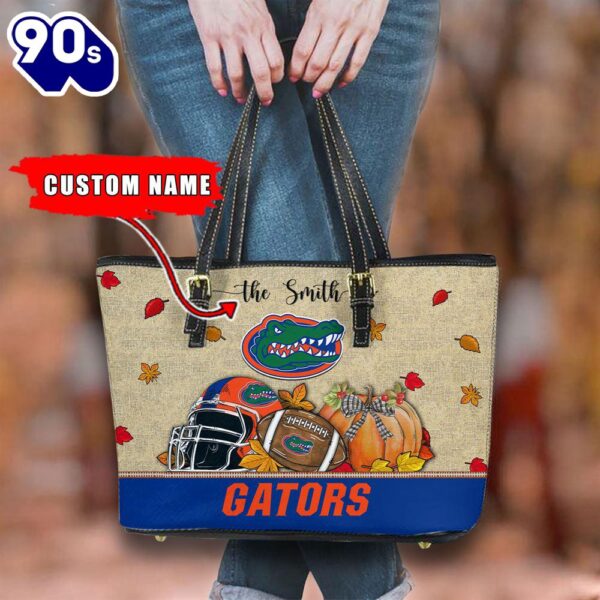 NCAA Florida Gators Fall Football Women Leather Tote Bag