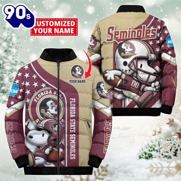 NCAA Florida State Seminoles Snoopy Puffer Jacket Custom   For Fans