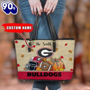 NCAA Georgia Bulldogs Fall Football Women Leather Tote Bag