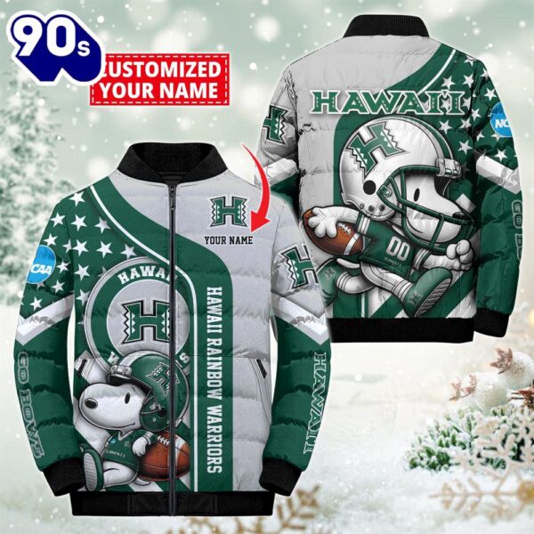 NCAA Hawaii Rainbow Warriors Snoopy Puffer Jacket Custom   For Fans