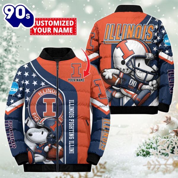 NCAA Illinois Fighting Illini Snoopy Puffer Jacket Custom   For Fans