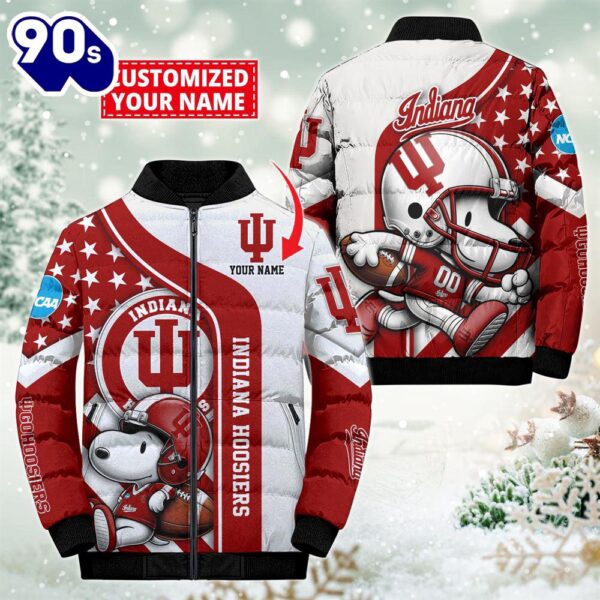 NCAA Indiana Hoosiers Snoopy Puffer Jacket Custom   For Fans