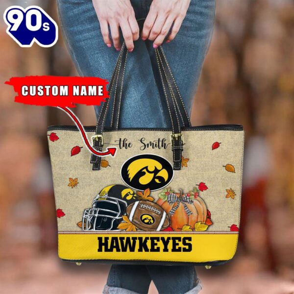 NCAA Iowa Hawkeyes Fall Football Women Leather Tote Bag