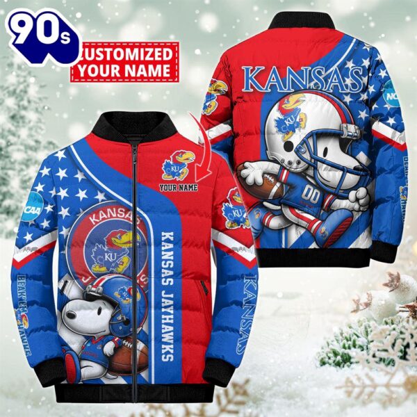 NCAA Kansas Jayhawks Snoopy Puffer Jacket Custom   For Fans