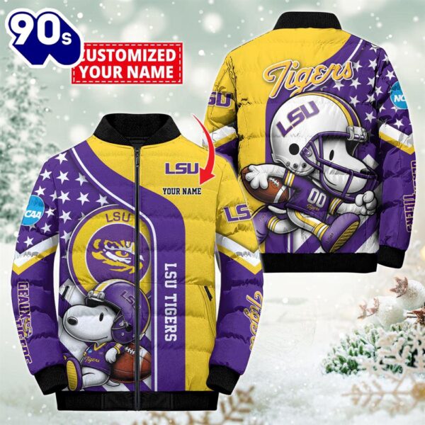 NCAA LSU TIGERS Snoopy Puffer Jacket Custom   For Fans