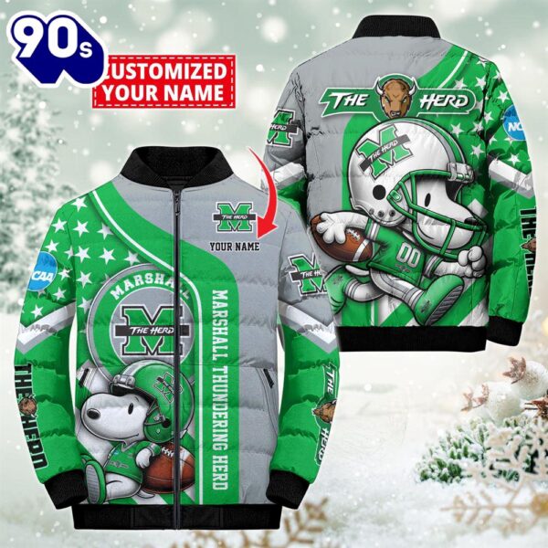 NCAA Marshall Thundering Herd Snoopy Puffer Jacket Custom   For Fans