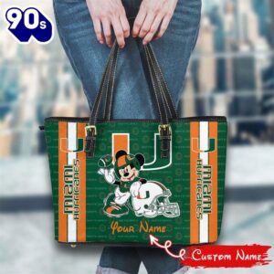 NCAA Miami Hurricanes Mickey Women Leather Tote Bag