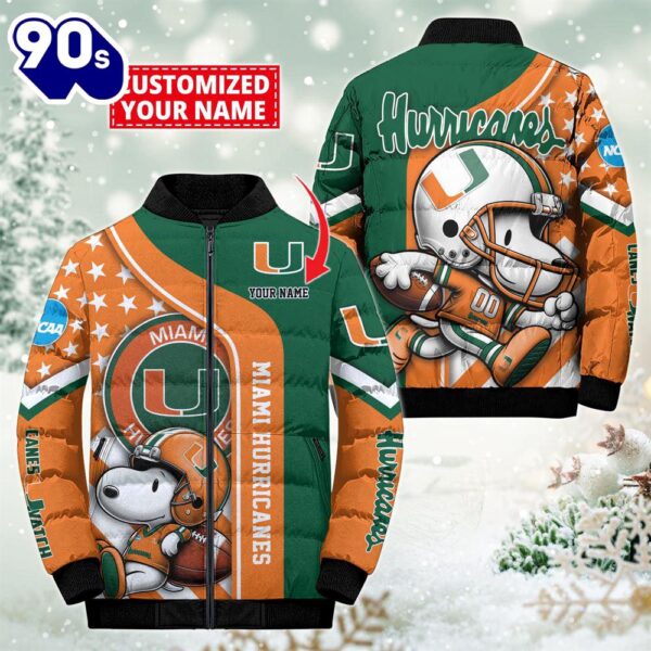 NCAA Miami Hurricanes Snoopy Puffer Jacket Custom   For Fans