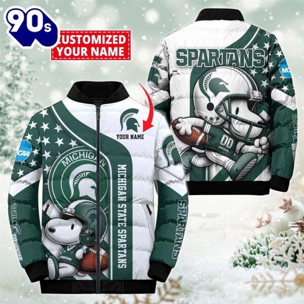 NCAA Michigan State Spartans Snoopy Puffer Jacket Custom   For Fans