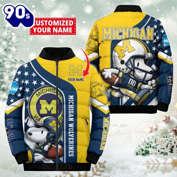 NCAA Michigan Wolverines Snoopy Puffer Jacket Custom   For Fans