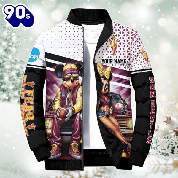 NCAA Mickey And Minnie Mouse Arizona State Sun Devils Puffer Jacket Custom   Gift Christmas