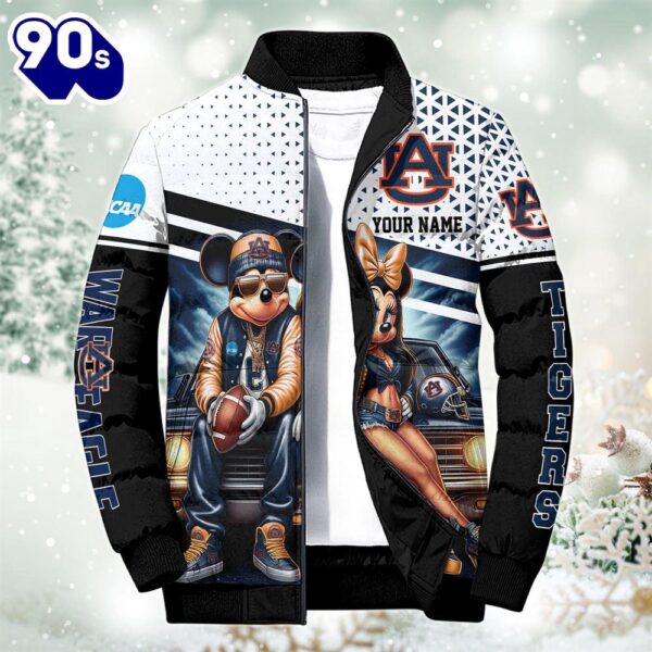 NCAA Mickey And Minnie Mouse Auburn Tigers Puffer Jacket Custom   Gift Christmas