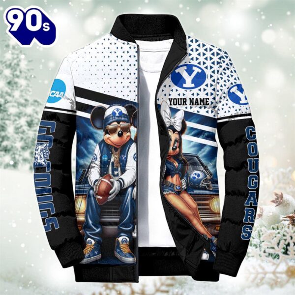 NCAA Mickey And Minnie Mouse BYU Cougars Puffer Jacket Custom   Gift Christmas