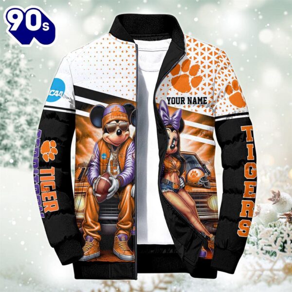 NCAA Mickey And Minnie Mouse Clemson Tigers Puffer Jacket Custom   Gift Christmas