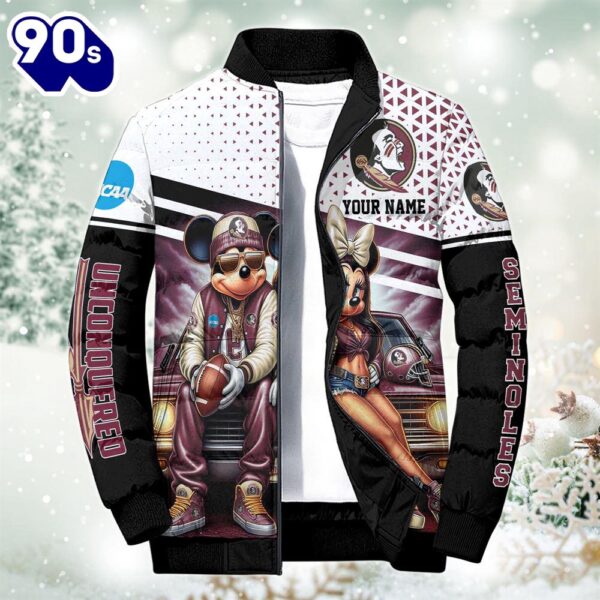 NCAA Mickey And Minnie Mouse Florida State Seminoles Puffer Jacket Custom   Gift Christmas