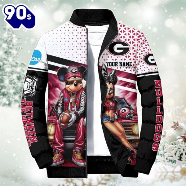 NCAA Mickey And Minnie Mouse Georgia Bulldogs Puffer Jacket Custom   Gift Christmas