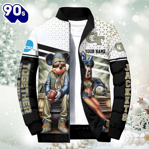 NCAA Mickey And Minnie Mouse Georgia Tech Yellow Jackets Puffer Jacket Custom   Gift Christmas