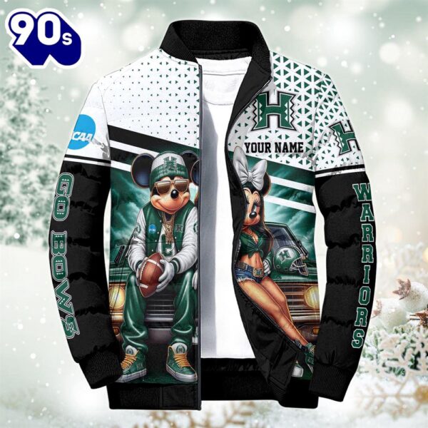 NCAA Mickey And Minnie Mouse Hawaii Rainbow Warriors Puffer Jacket Custom   Gift Christmas