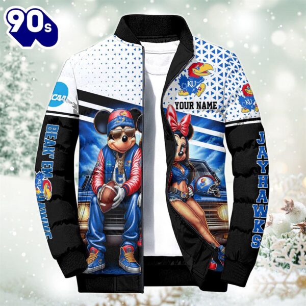 NCAA Mickey And Minnie Mouse Kansas Jayhawks Puffer Jacket Custom   Gift Christmas