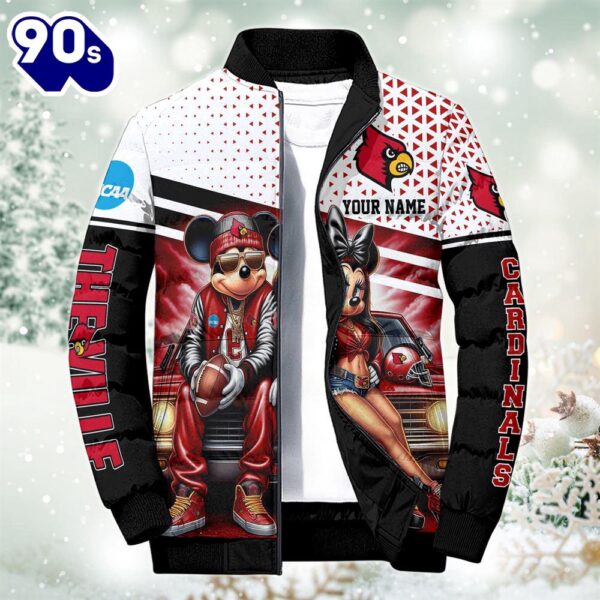 NCAA Mickey And Minnie Mouse Louisville Cardinals Puffer Jacket Custom   Gift Christmas